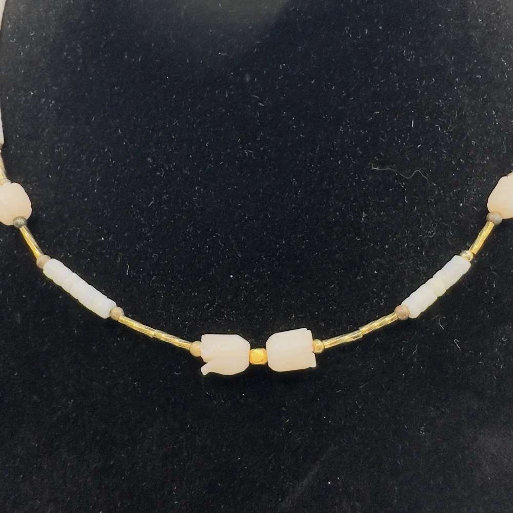 Vintage Puka Shell Necklace & Bracelet Coral Tulip Dainty 15